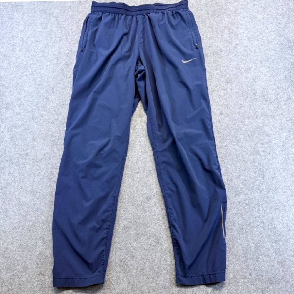 Nike‎ Dri-FIT Mens Small Navy Blue Running Pants Zipper Pockets Reflective Mesh